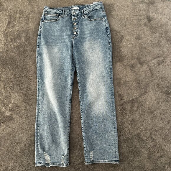 Good American Denim - Good American Good Legs High Rise Straight Leg Jeans 12/31 Light Wash Button Fly